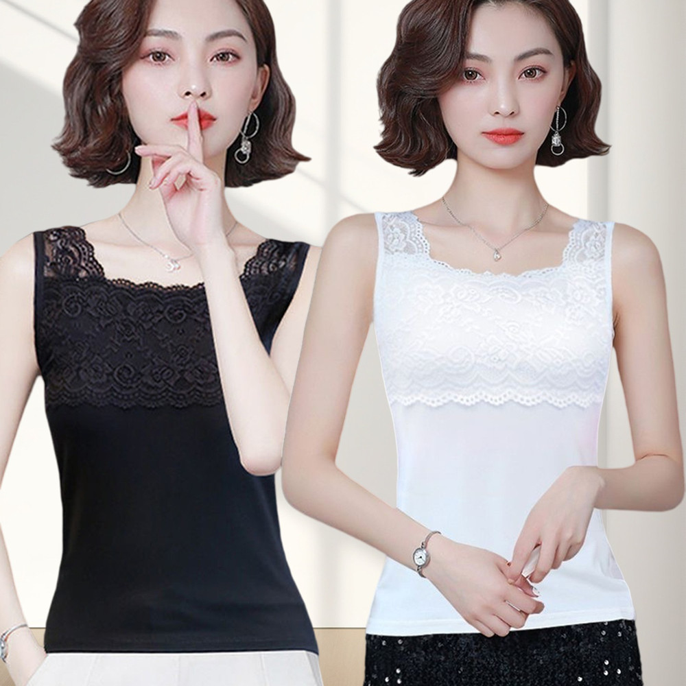 蕾丝吊带背心女春夏新款法式纯色上衣大花边防走光遮肚打底衫洋气