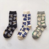 款 袜子女蝴蝶花中筒袜潮款 纯棉四季 休闲长筒袜提花卡通可爱美腿袜