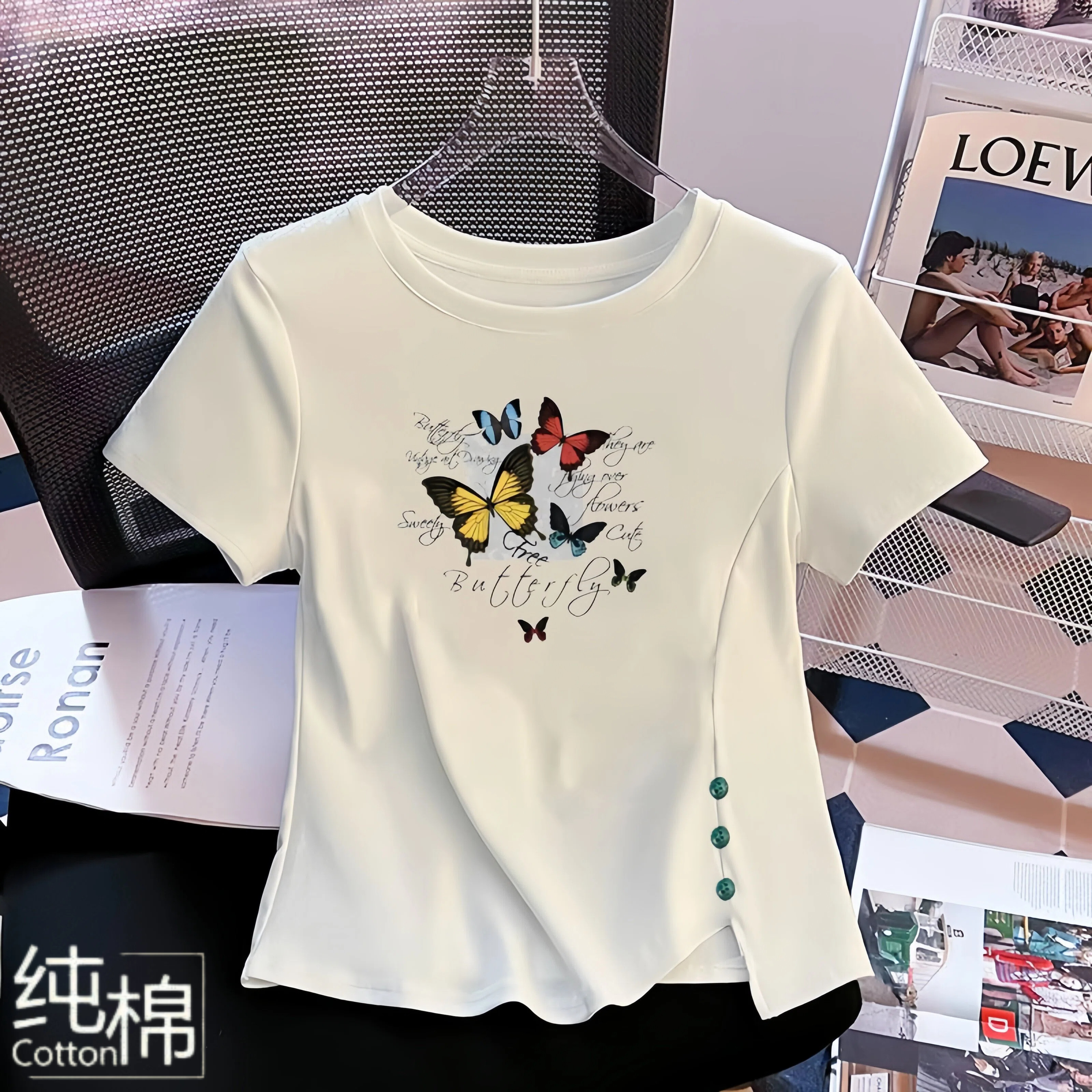 2026夏季纯棉短袖T恤女新款时尚百搭减龄白色韩版宽松t恤小众上衣