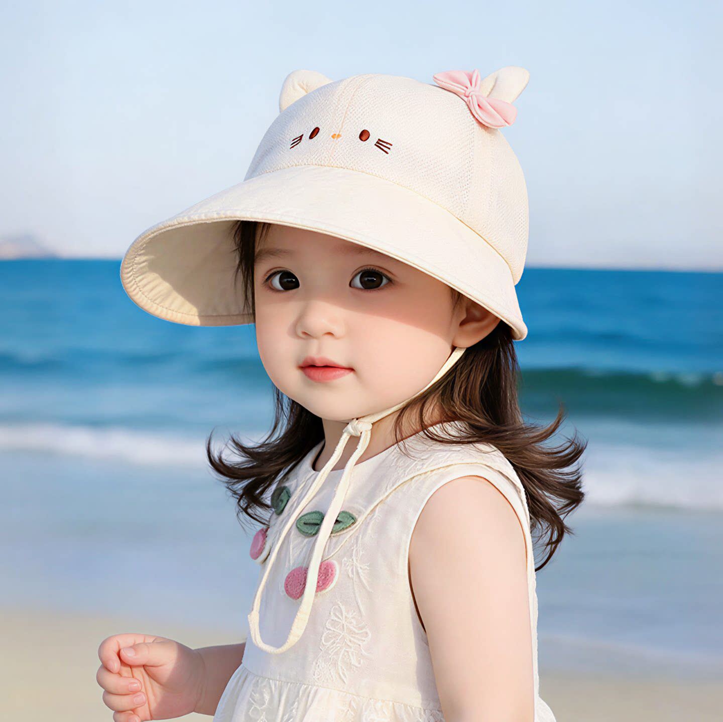 儿童防晒帽夏季薄款透气网眼女童大帽簷鸭舌帽宝宝可爱遮阳棒球帽