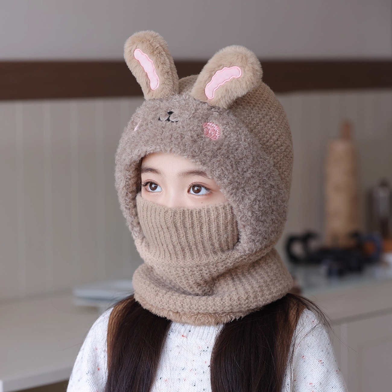 儿童帽子围脖口罩一体秋冬