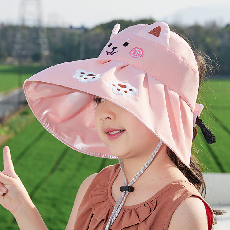 夏季儿童遮阳防晒帽男女童可爱大檐遮脸空顶透气防紫外线宝宝帽子