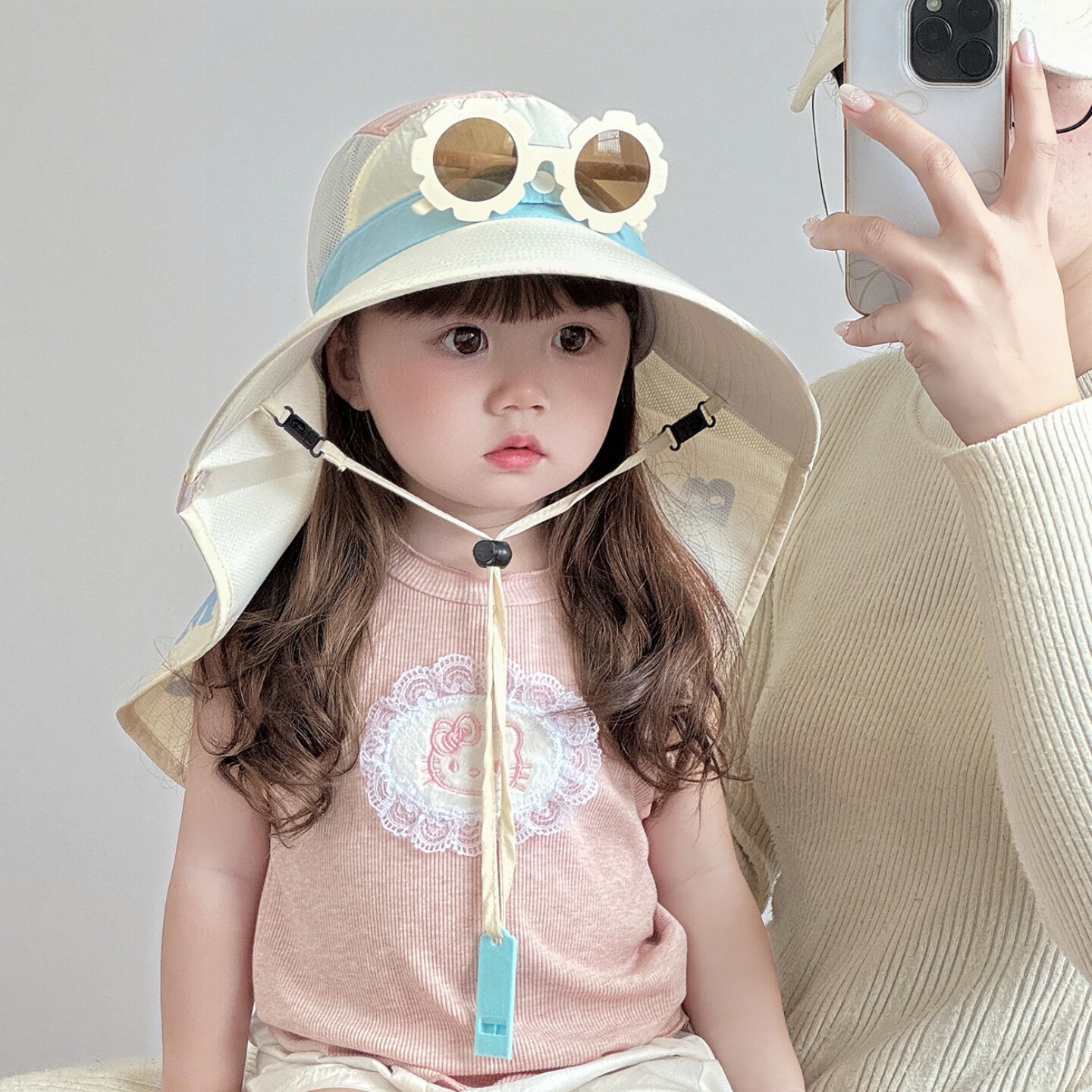 儿童防晒帽夏季男女童薄款大帽簷遮阳帽宝宝带太阳眼镜户外披肩渔