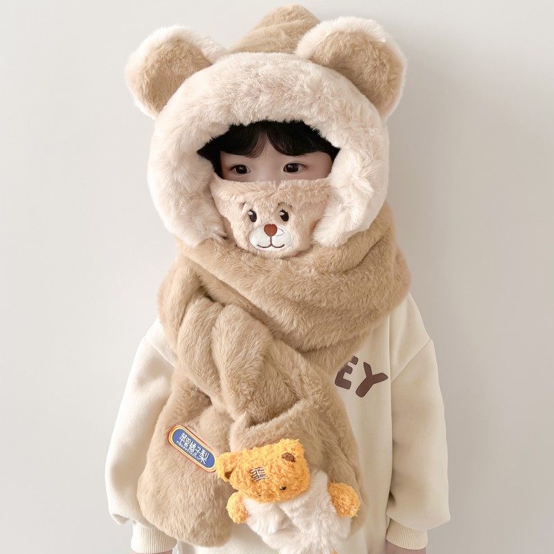 儿童帽子围巾手套一体三件套男女童加厚毛绒帽宝宝冬季口罩保暖帽,童装/婴儿装/亲子装,帽子,淘宝优惠券,粉丝福利购,淘宝优惠卷