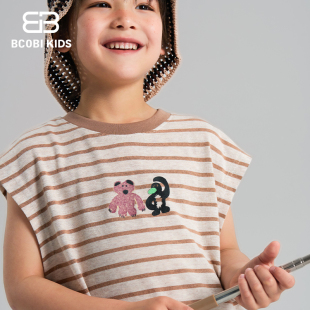 bcobi 上衣女童吊带 不可比喻童装 儿童背心男童条纹背心夏纯棉薄款