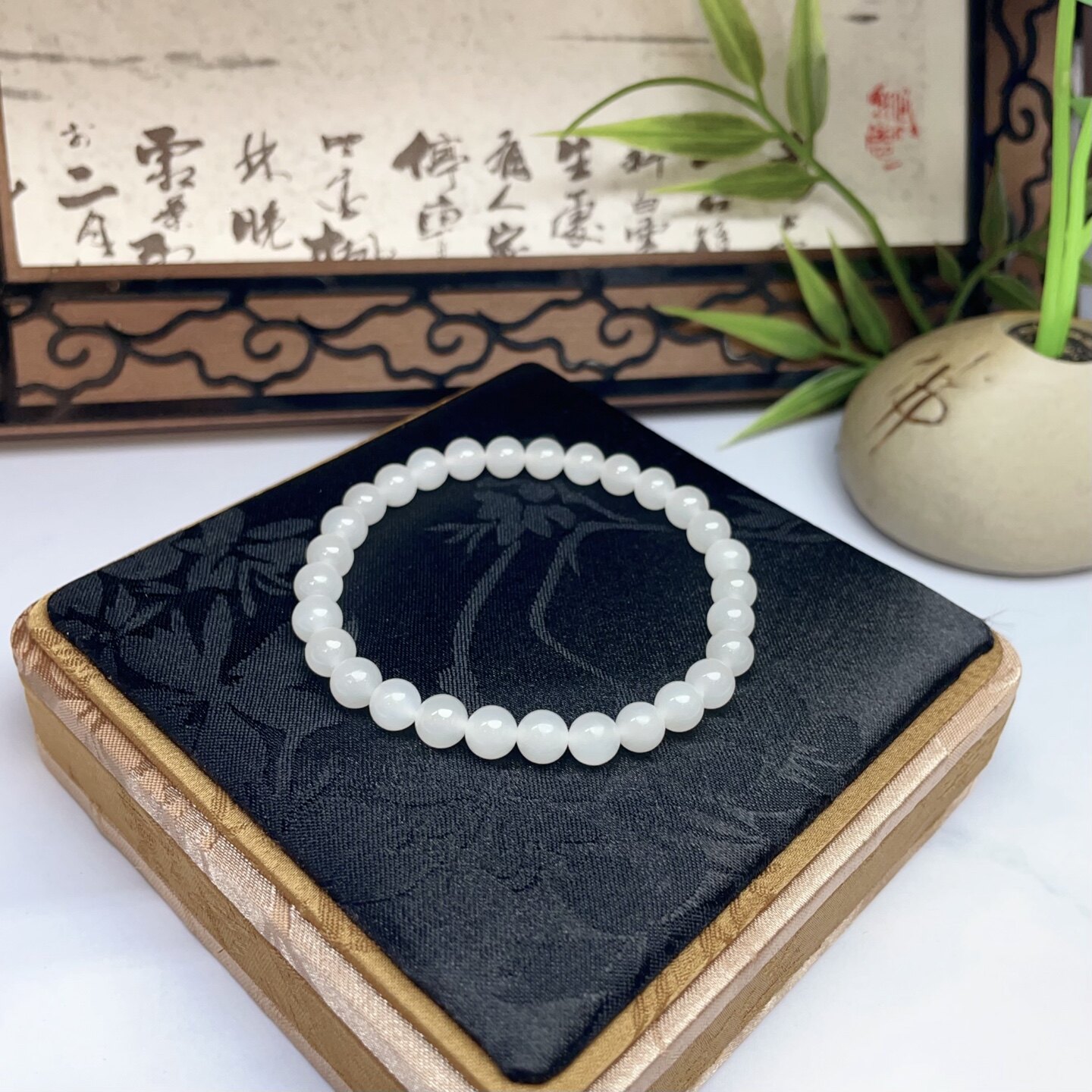 白玉圆珠手链和田玉白玉手链玉质细腻冰透水润