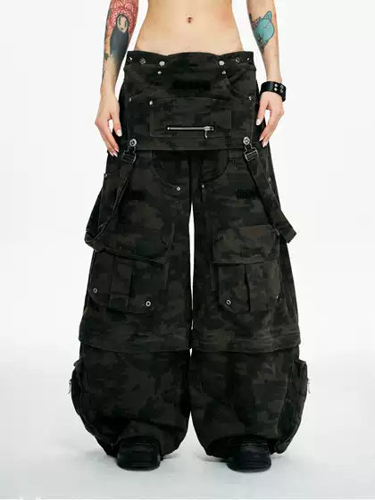 Personsoul*Three-In-One Detachable Structure Black Camouflage Overalls Threeinonecargo