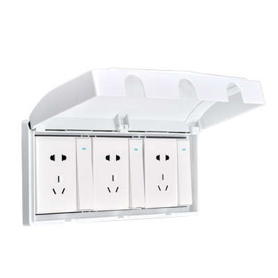 三位86型开关插座防水盒粘贴式浴室白色三联插座防溅盒自粘防水罩