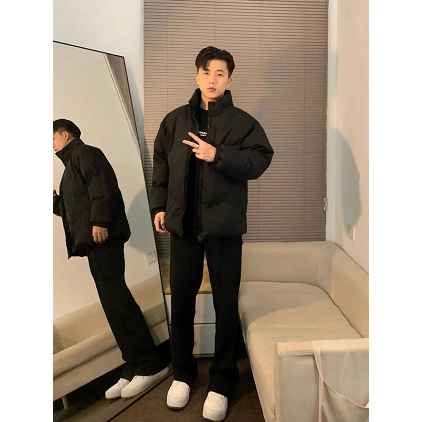 溜淘新款黑色美式休闲棉服男是时尚冬季欧美高街二棉服外套面包服,男装,棉衣,淘宝优惠券,粉丝福利购,淘宝优惠卷