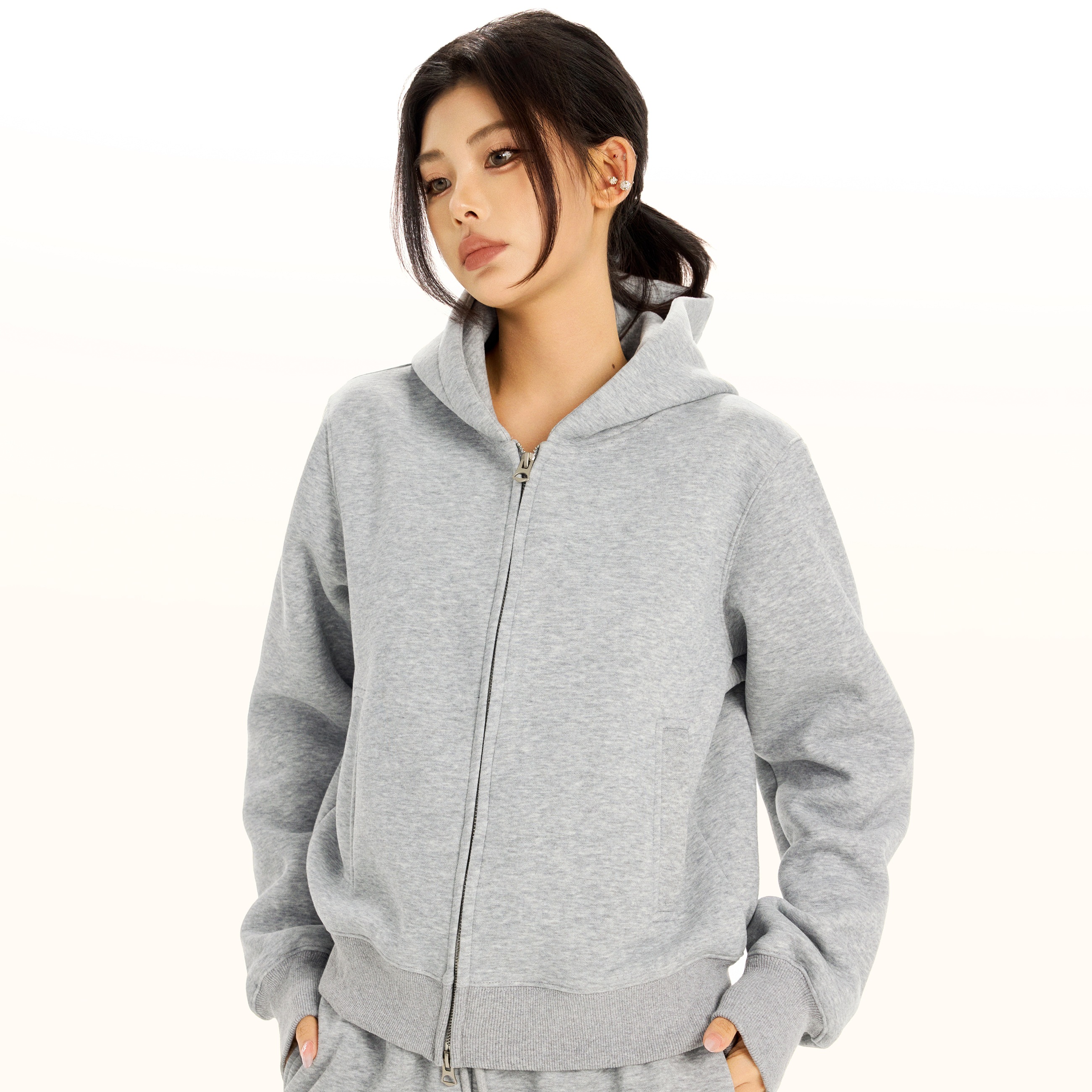 ZAVK2024秋冬新品美式小眾短款運動連帽男女款休閑雙拉鏈衛(wèi)衣外套
