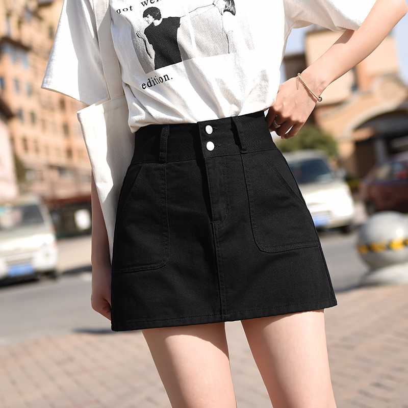黑色牛仔短裙女2025春夏新款高腰a字半身裙子防走光显瘦包臀裤裙