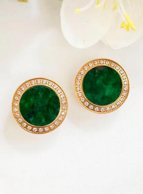 YL06566 翡翠耳钉 约10*10mm