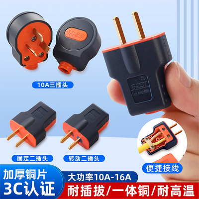 纯铜插头大功率10a16A二插三插头