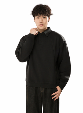 Simple R 【解构分割】UNF380G太空棉卫衣Vintage半开襟翻领