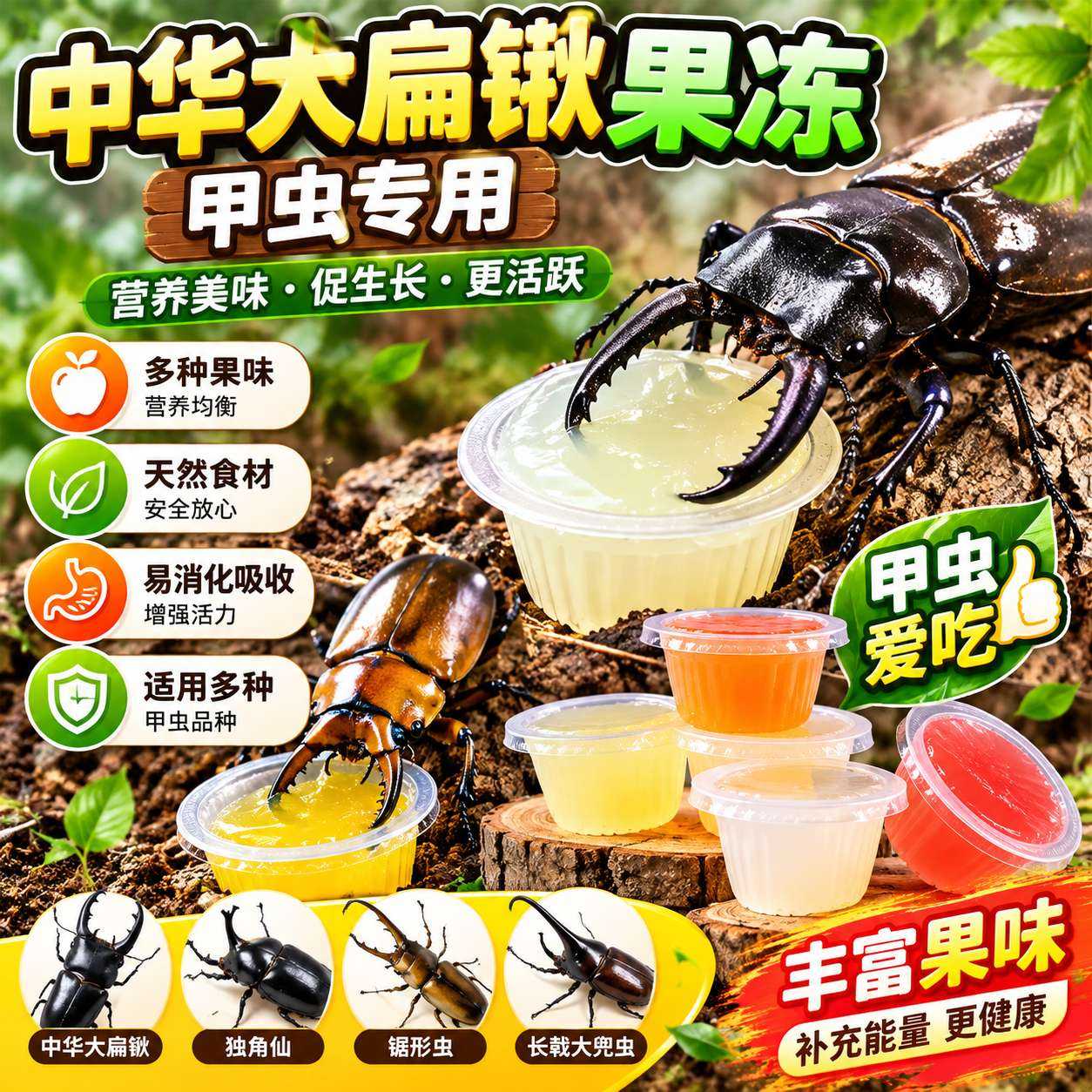 中华大扁锹果冻甲虫专用独角仙果冻昆虫食物天牛兜虫蛋白幼成虫大