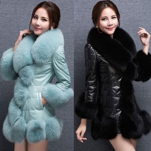 女士皮大衣中长款冬装新款韩版修身仿狐狸毛清仓海宁棉服PU皮外套
