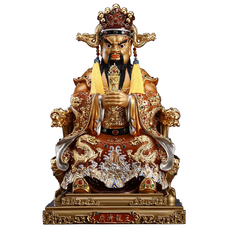 台湾黄铜琉金黄彩五爷像广济龙王