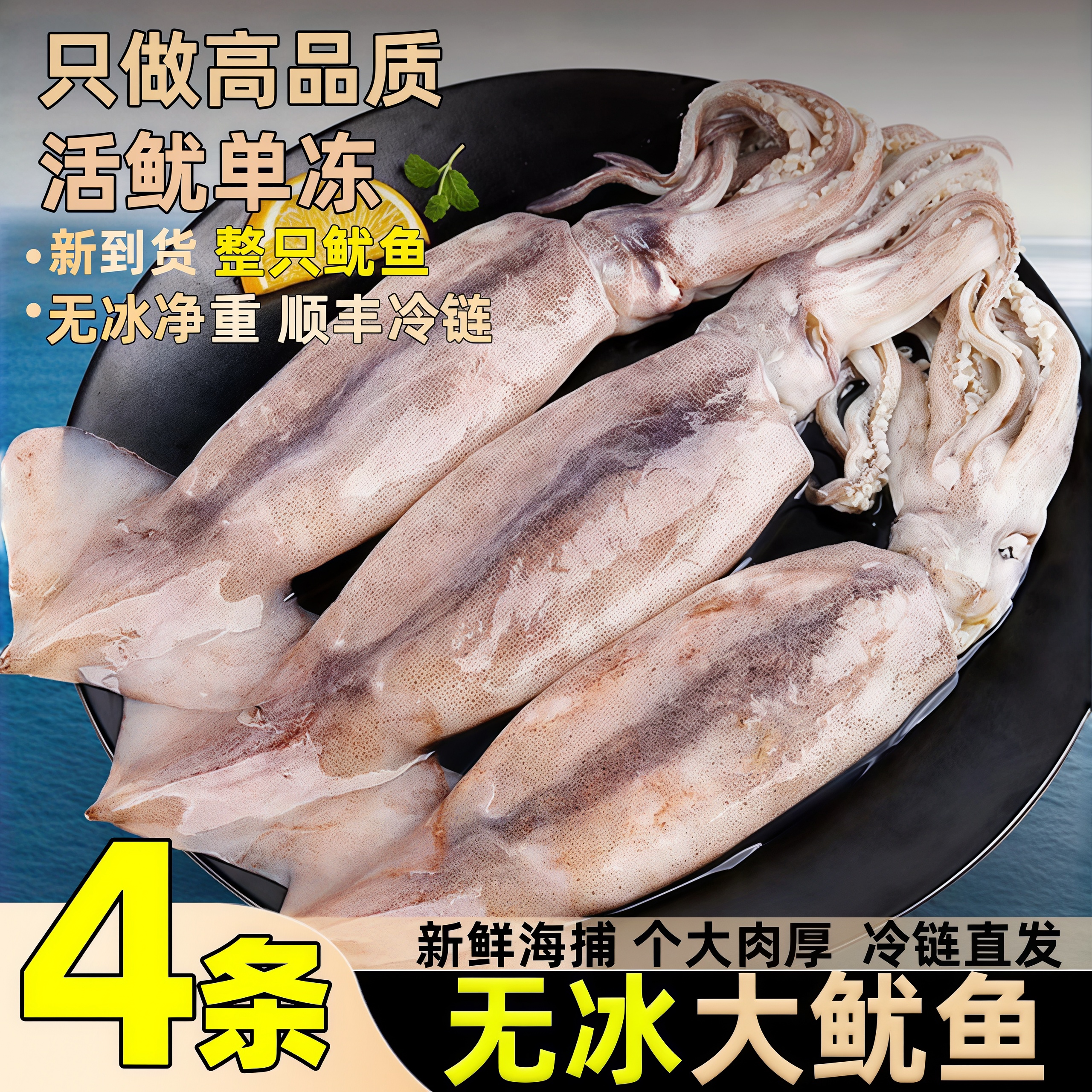 整只鱿鱼特大鲜冻尤鱼商用烧烤