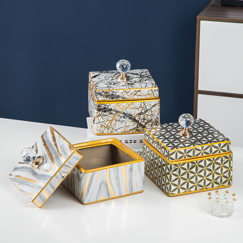 轻奢客厅卧室玄关摆件陶瓷收纳盒软装装饰品首饰盒创意摆件