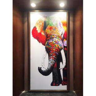 大芬基地酒店公寓装 饰画吉祥大象纯手绘油画客厅玄关现代简欧