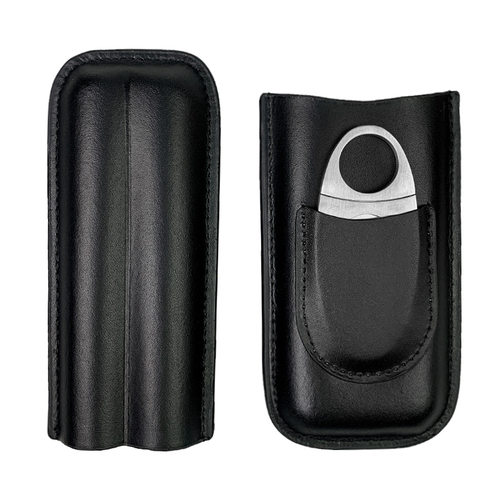 现货黑色雪茄套装配雪茄剪便携雪茄套保湿盒收纳包皮套