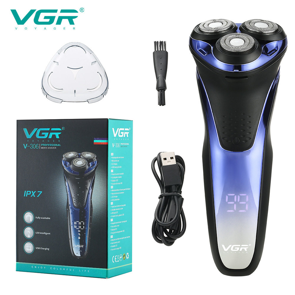 VGR306电动剃须刀男士刮胡刀三刀头USB电动胡须刀水洗亚马逊新款