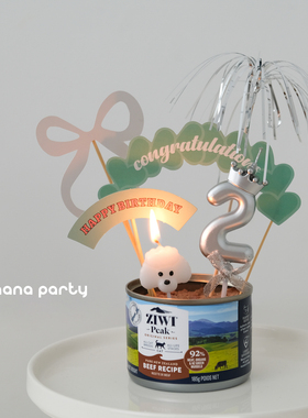 绿色小清新生日插件纸质爱心皇冠蝴蝶结数字蜡烛蛋糕装饰插件布置