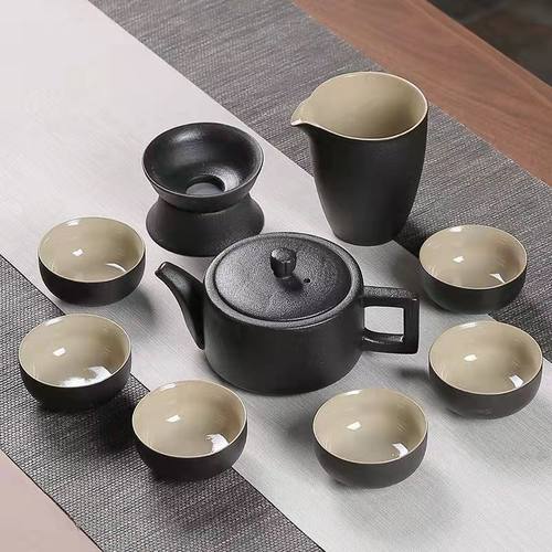 黑陶汉元茶壶茶杯家用日式茶具粗陶复古简约功夫茶具套装时尚礼盒