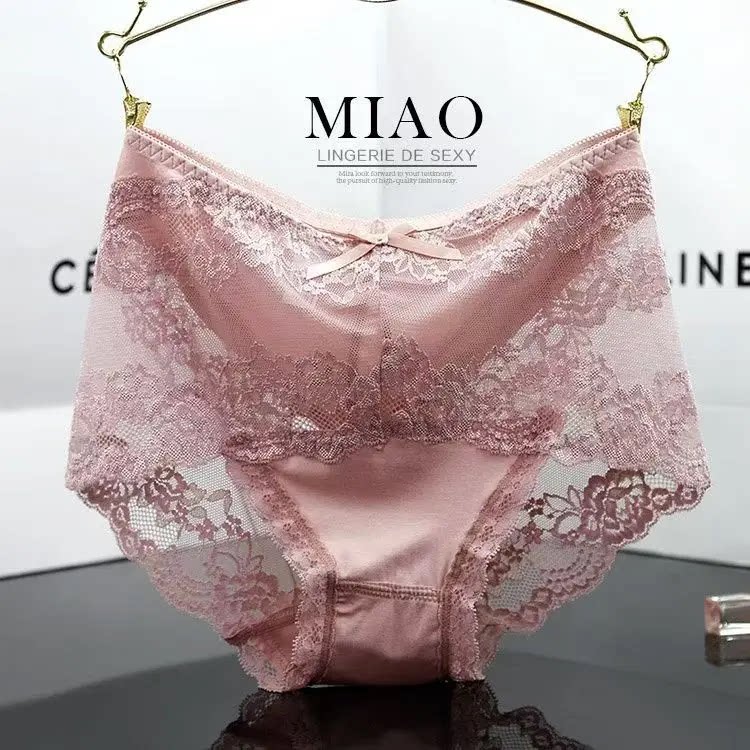 蕾丝内裤女胖mm黑色镂空高腰莫代尔透明中腰大码200斤三角裤
