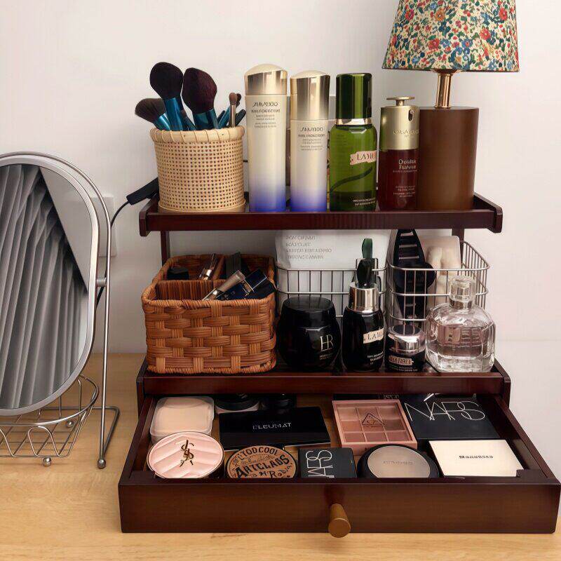 化妆品置物架桌面多层实木香水护肤品收纳架家用梳妆台整理展示架