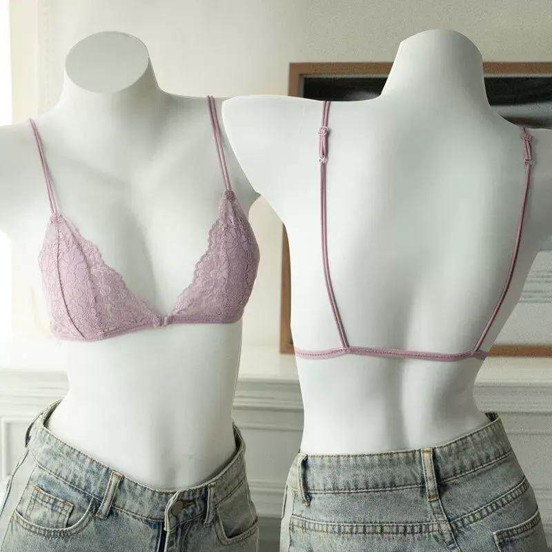 纯欲法式前扣蕾丝三角杯内衣女无钢圈上托夏季超薄细肩带美背文胸