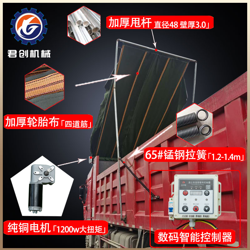 自卸车自动篷布全套渣土车电动篷布配件货车甩杆式防雨自动篷布