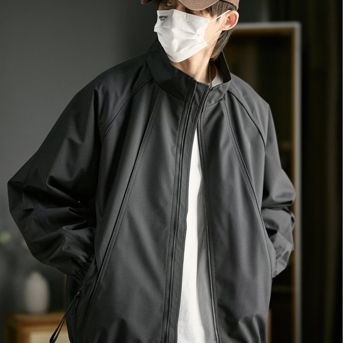 特大码冲锋衣秋冬美式男士工装潮流简约夹克衫宽松飞行员立领外套
