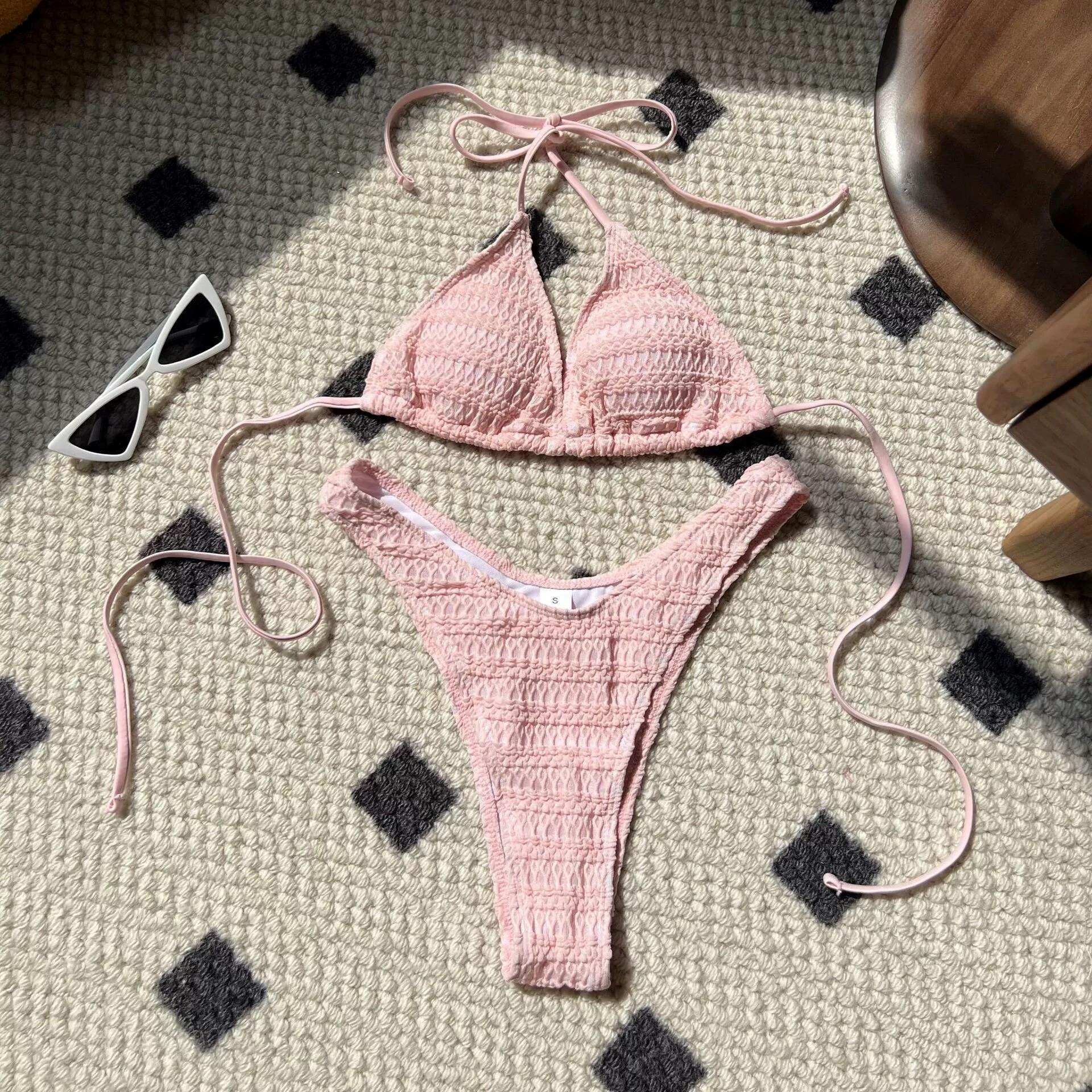 性感抽绳绑带分体泳衣欧