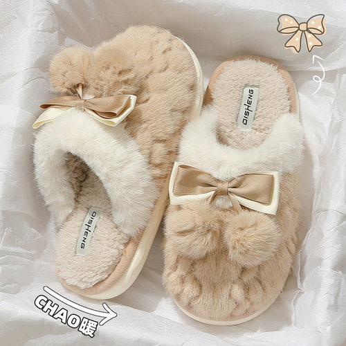 日本静音棉拖鞋女士冬季2025新款室内家居防滑防臭毛毛绒厚底女款