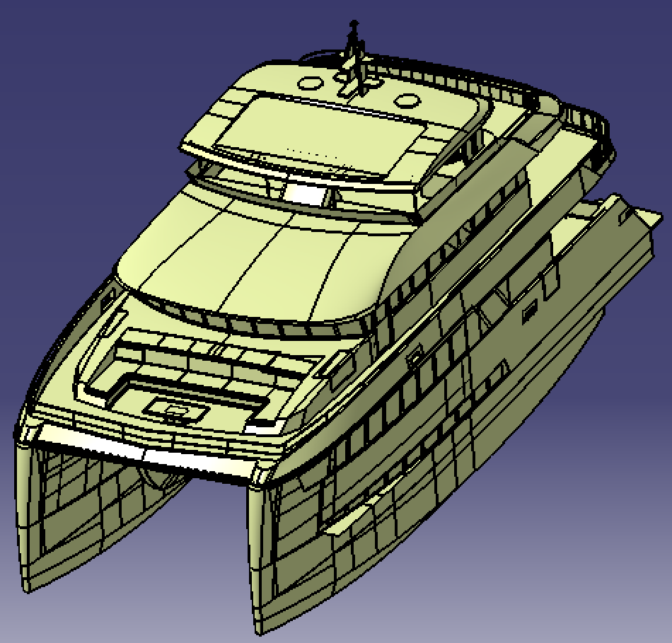 25米大型双体船舶3层游艇游轮海船曲面3d三维几何数模型stp客船