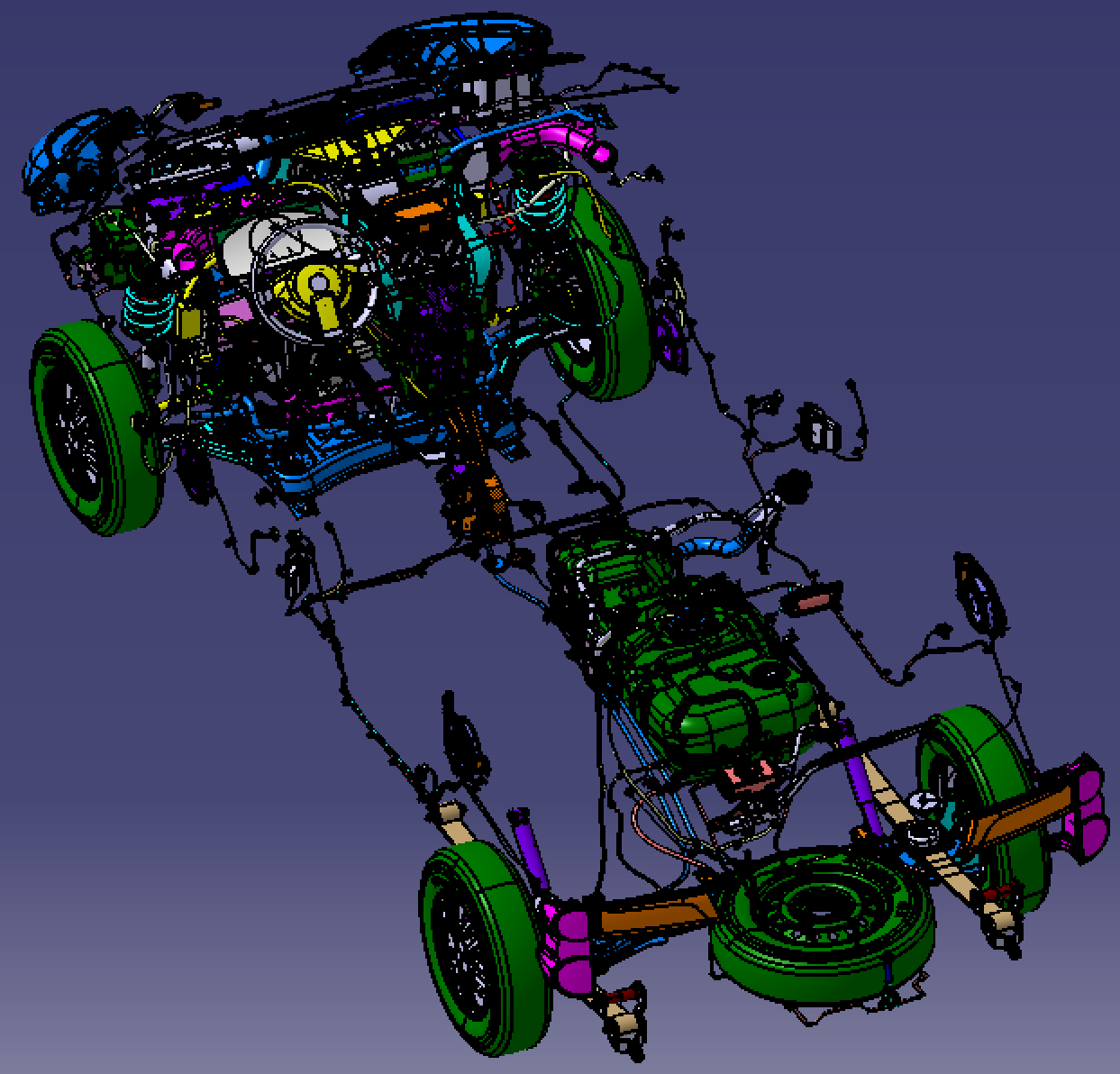 7座面包汽车底盘系统3d三维几何数模型caita悬架挂制动转向副车架