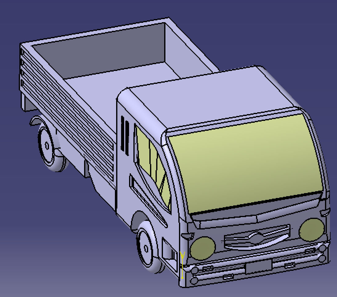 1:20缩小四轮货车卡车简化Catia含参3D三维几何数模型车厢车轮stp