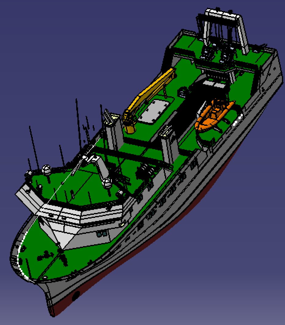 42米大型研究船科考工程船舶曲面3d三维几何数模型远洋航海船吊机