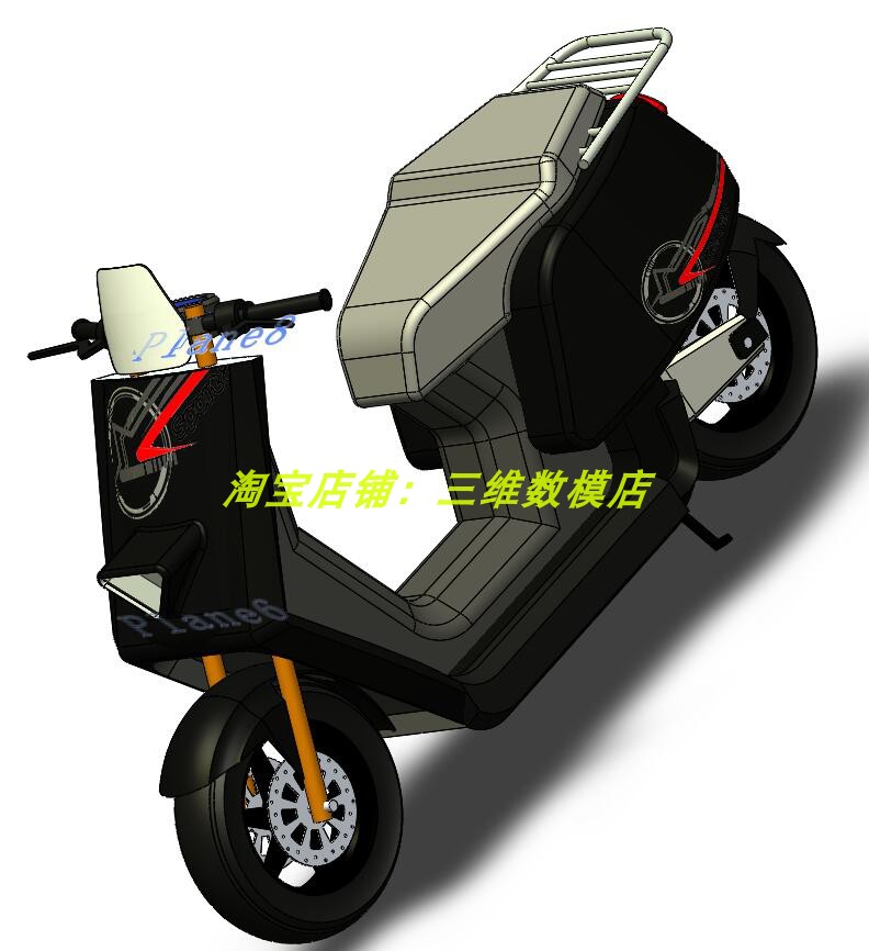 电动踏板摩托车外观造型3D三维几何数模型Solidworks带参自行车轮