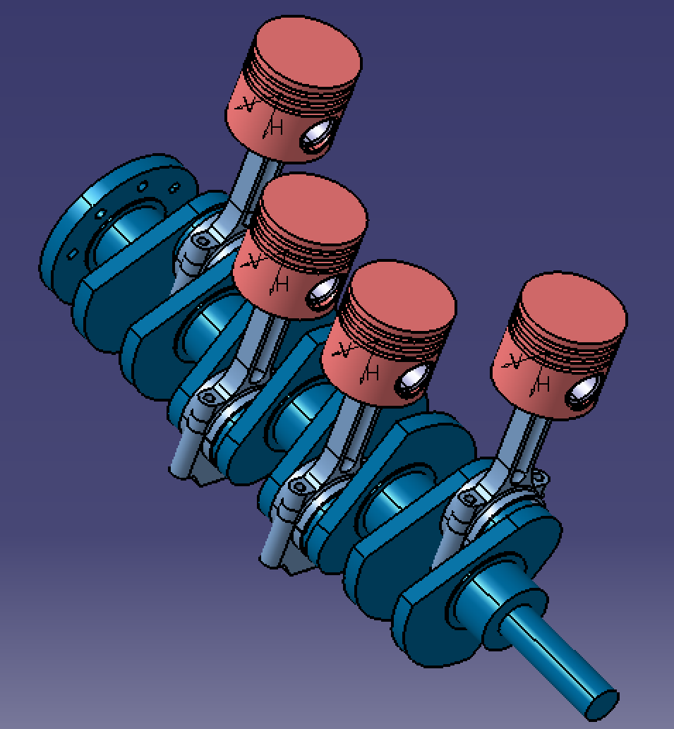 L4直列四缸发动机曲轴柄活塞连杆三维几何数模型Catia法兰3D打印