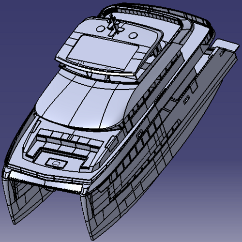 25米三层豪华游轮游艇双体船舰艇曲面3D三维几何数模型海洋船舶艇