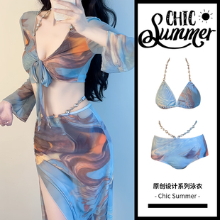 ChicSummer2025新款 泳衣女分體比基尼四件套顯瘦性感海邊度假溫泉