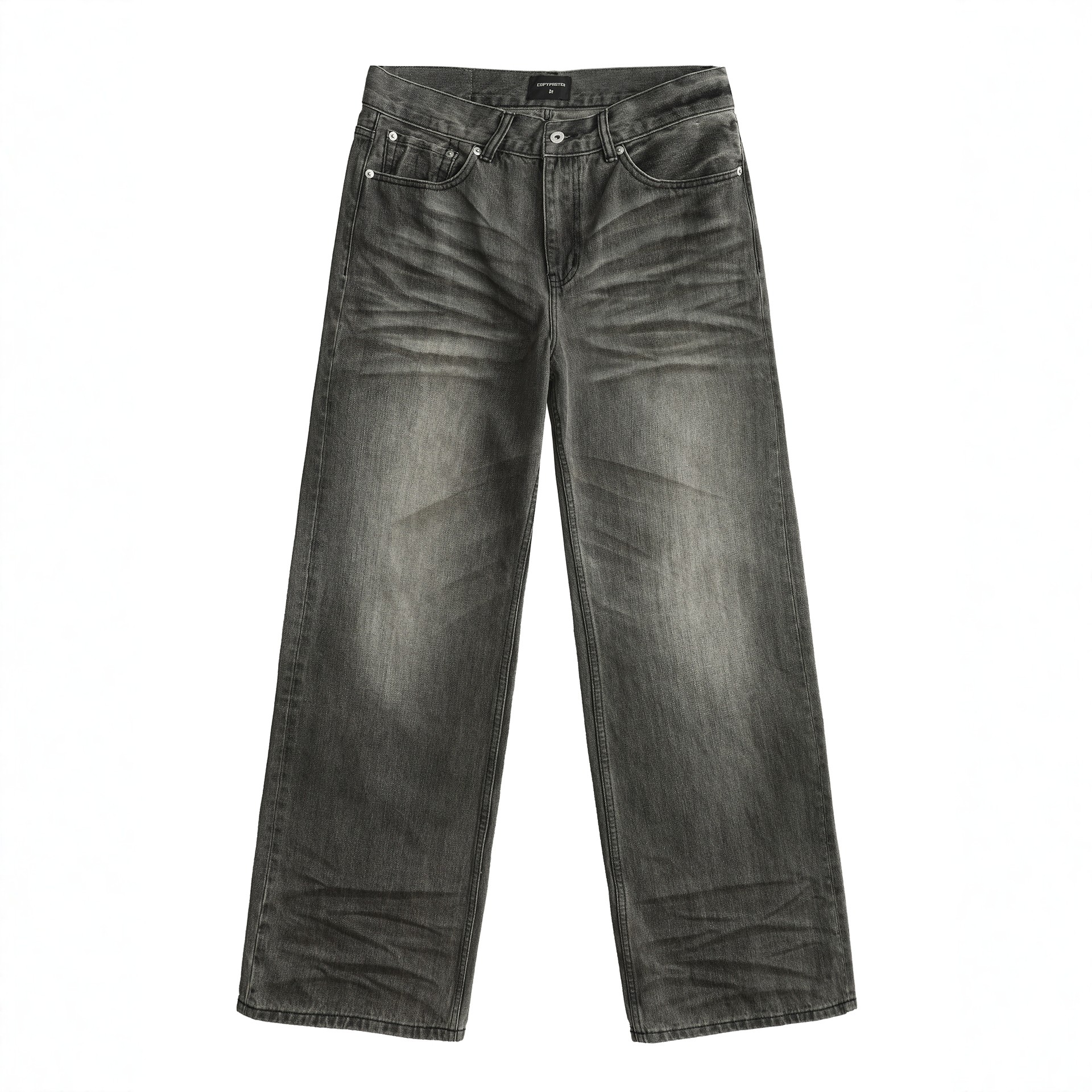 COPYPASTER 008 水洗复古黑色立体猫须14oz宽松阔腿微喇灰牛仔裤