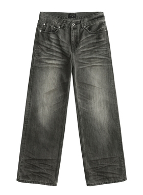 COPYPASTER 008 水洗复古黑色立体猫须14oz宽松阔腿微喇灰牛仔裤