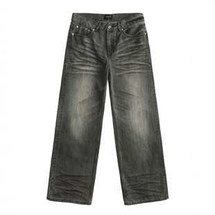 COPYPASTER 008 水洗复古黑色立体猫须14oz宽松阔腿微喇灰牛仔裤