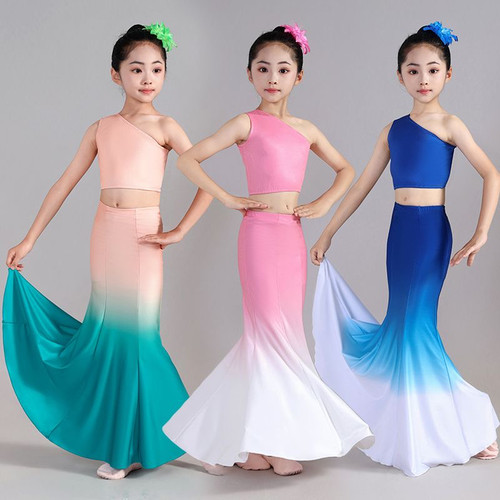 新款儿童傣族舞蹈演出服民族女童孔雀舞鱼尾裙半身裙傣族表演服