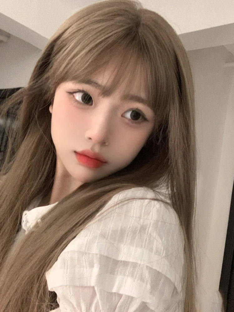 显白发色假发女长发空气刘海全头套式自然lolita长直发圆脸jk发套