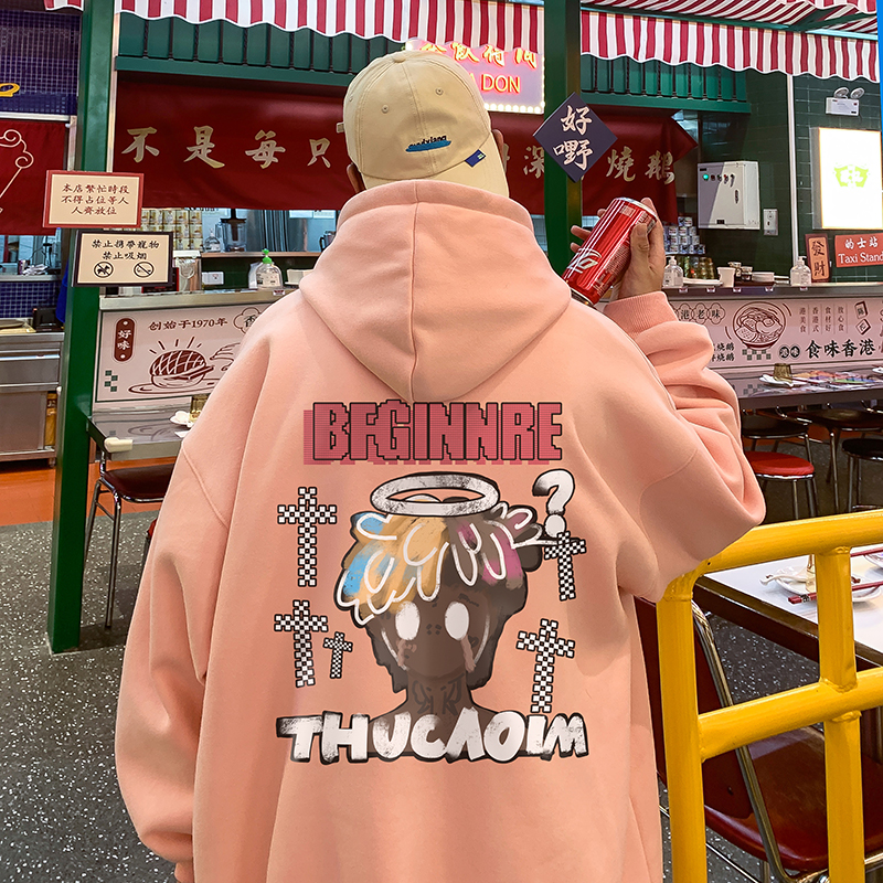 2025新款港风潮流印花连帽卫衣男宽松大码休闲帽衫外套LM4903-P48，女装短外套，电商B295