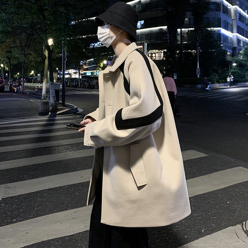 2025秋冬外套港风潮流宽松拼色毛呢大衣男韩版呢大衣夹克Y18-P115，男装夹克，电商B295